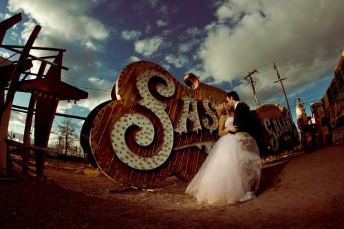 Neon graveyard wedding shot