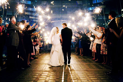 wedding sparkler exit behind
