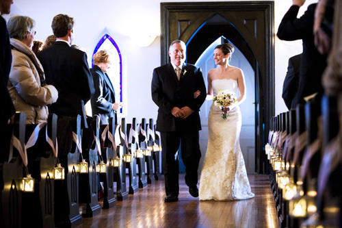 wedding pews lanterns
