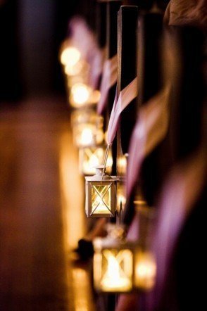 wedding pews lanterns