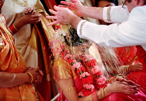 indian wedding ceremony with rice