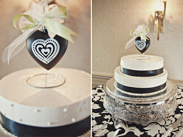 black and white wedding cake heart cake topper