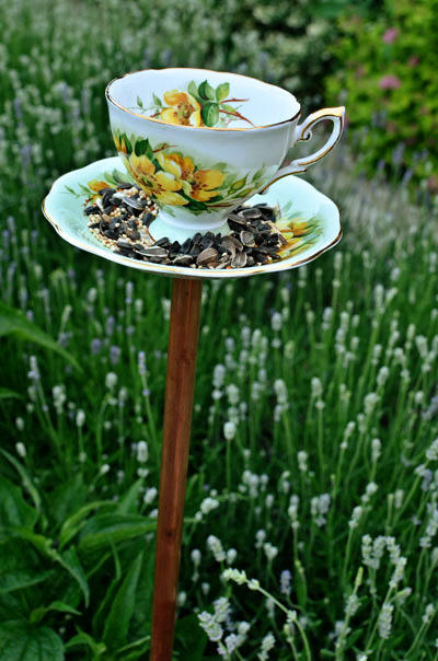 vintage teacup bird feeder