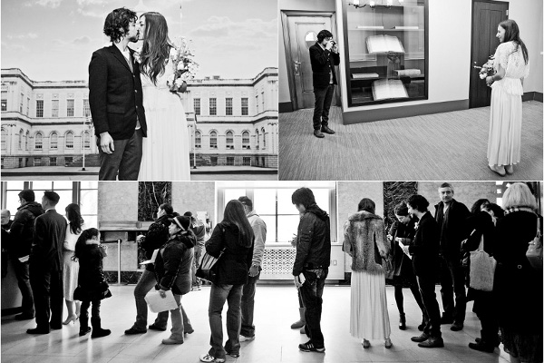 a couple kiss and wait to get married in NYC