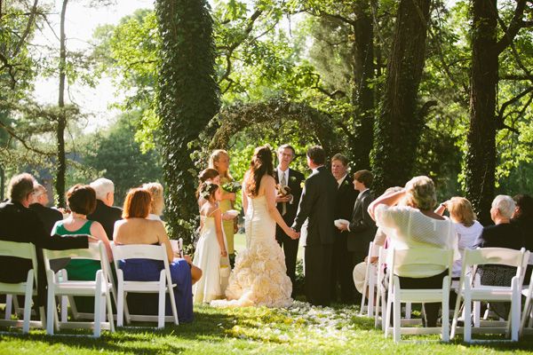 Real Weddings Courtney Michael S Backyard Poolside Wedding Intimate Backyard Wedding Ceremony