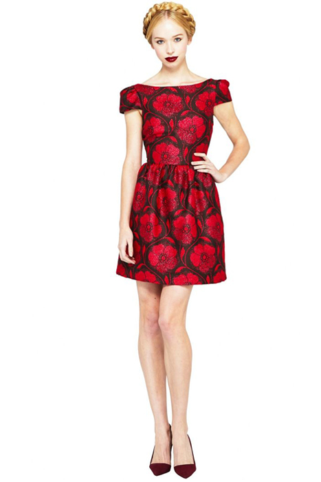 Floral and Printed Bridesmaid Dresses | Alice and Olivia Nelly Puffed Short Sleeve Dress