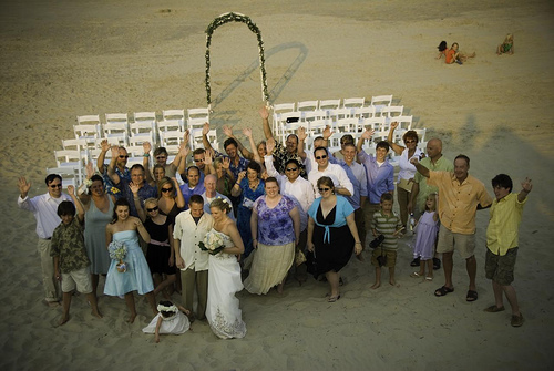 wedding guests on the beach in nc