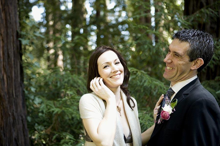 bride and groom in forest