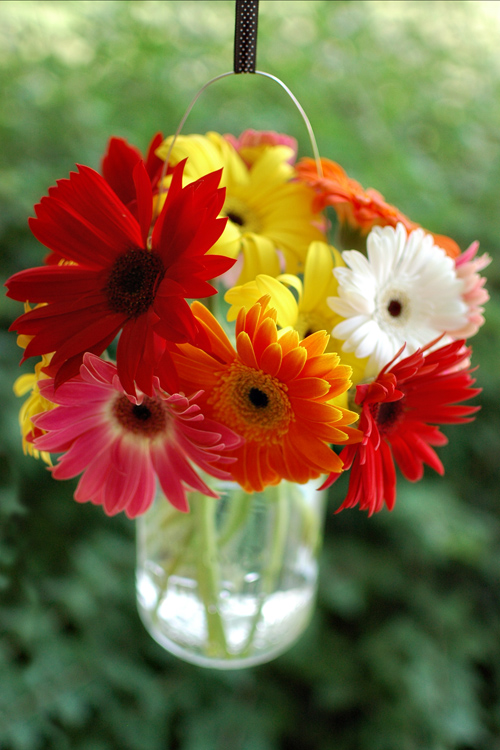 Hanging mason jar bouquet