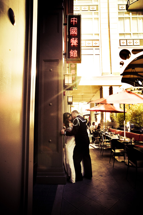 bride and groom kiss