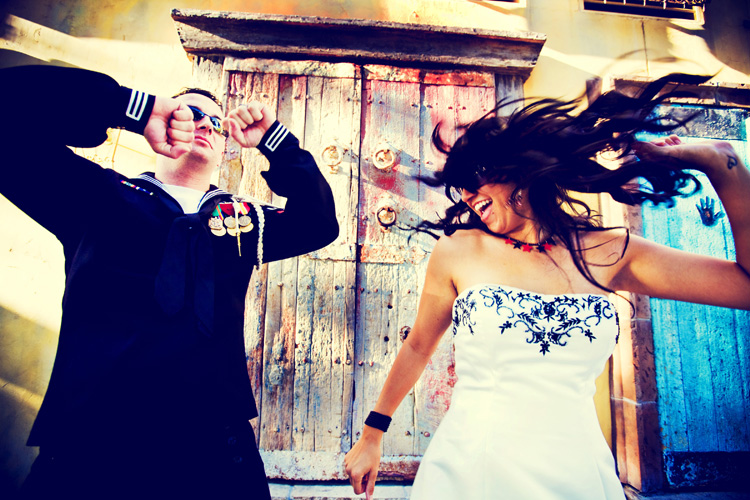 bride and groom dancing