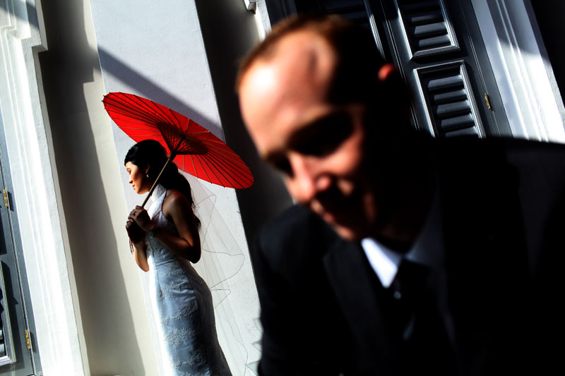 bride with parasol