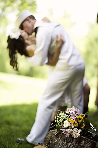 military couple kissing