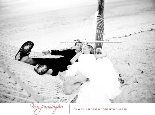 bride and groom in hammock