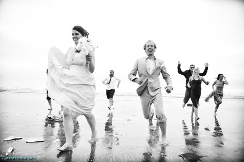 wedding party on the beach