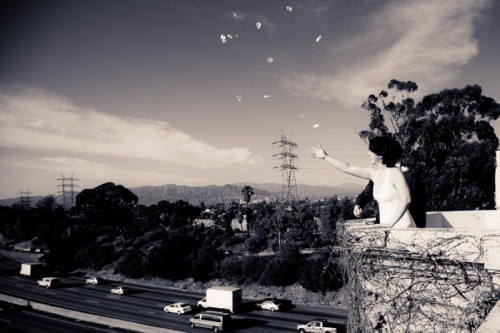 bride throwing petals