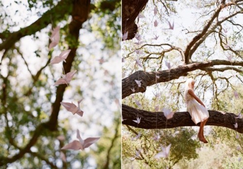 pink paper cranes