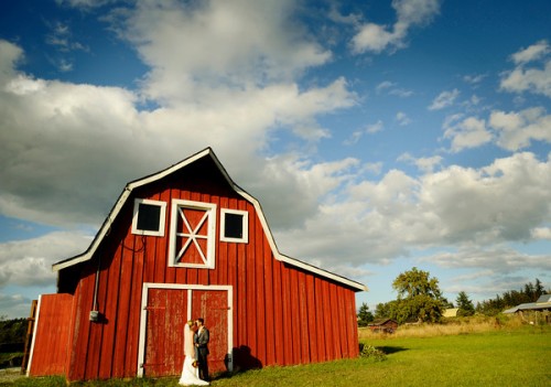 bride with barn