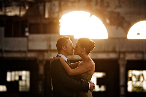 wedding couple embracing