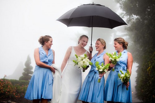 bridesmaids in blue dresses