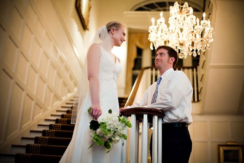 bride on staircase wedding