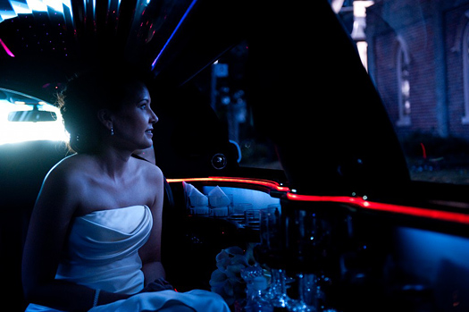 bride in limo