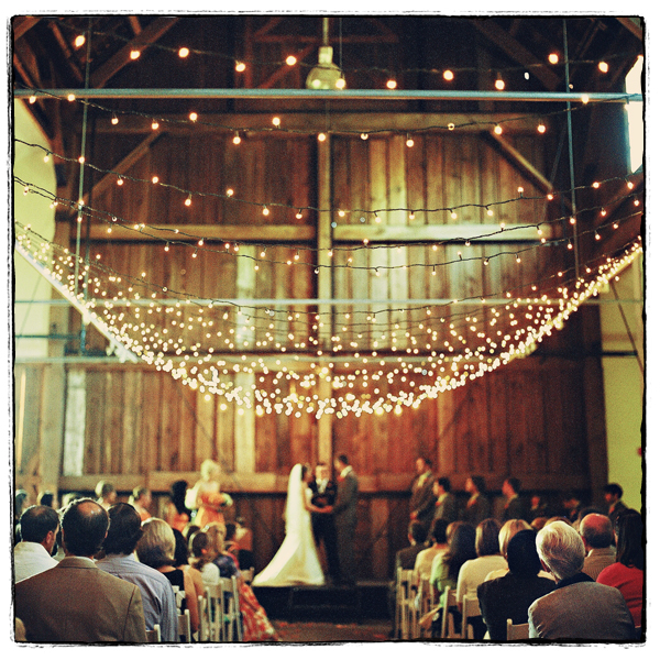 barn wedding lights