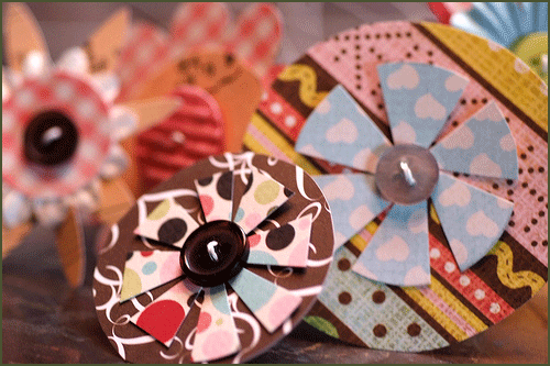 paper flowers with  buttons