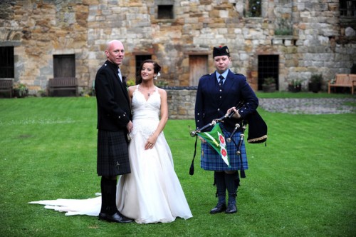 female bagpiper wedding