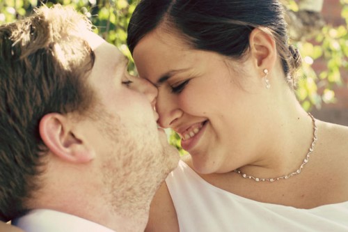 bride and groom up close