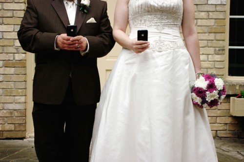 bride checking facebook