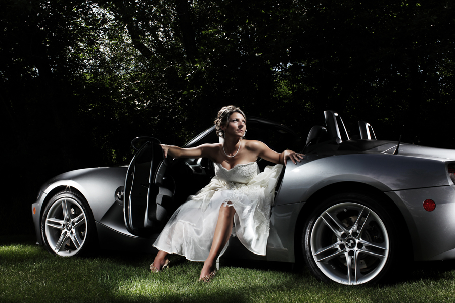 bride in getaway car