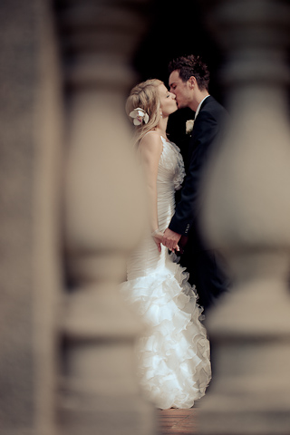 bride and groom kissing