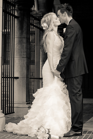 bride and groom kissing