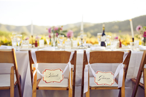 bride and groom chair signs