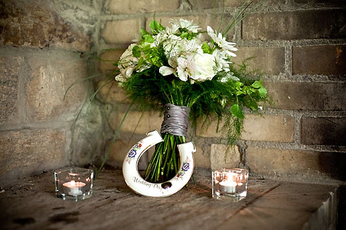 white and green celtic wedding bouquet