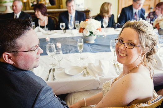 bride and groom at wedding reception