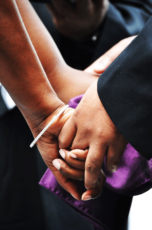 wedding couple holding hands