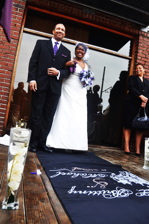 wedding couple in front of church