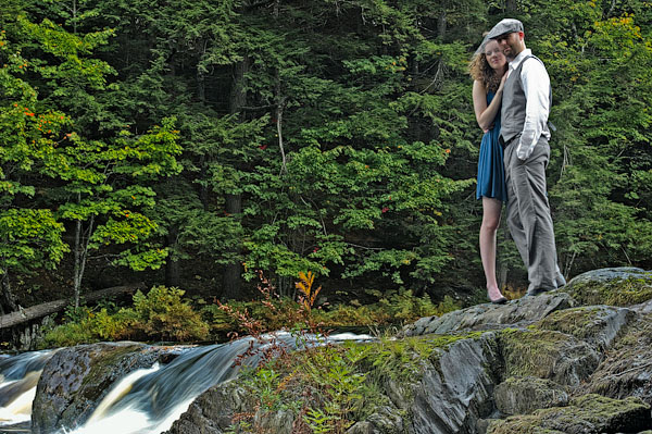 couple by waterfall