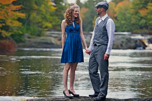 Bride in blue wedding dress