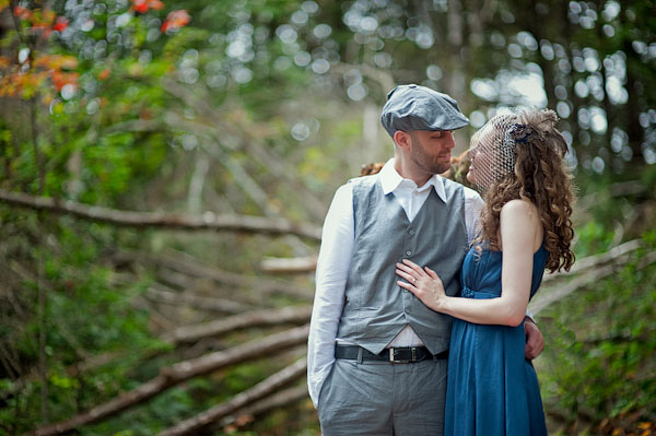 bride and groom forest portrait