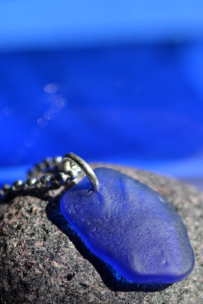 cobalt blue sea glass pendant