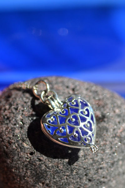 blue sea glass heart locket