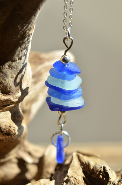 stacked blue sea glass