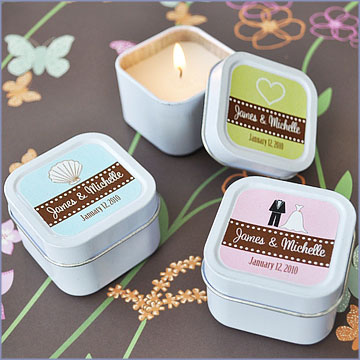 square tin candle favors