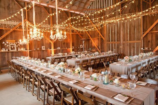 barn wedding lighting