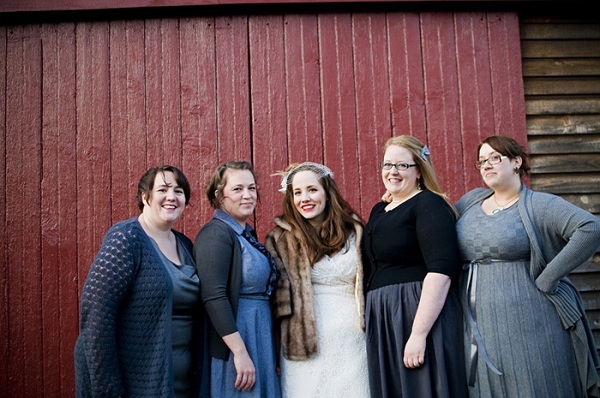 bridesmaids in cardigans