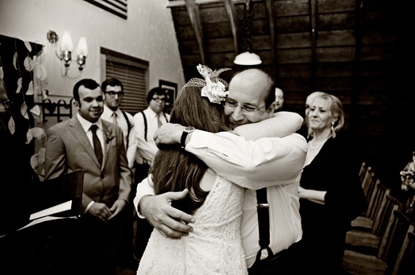 bride hugging father