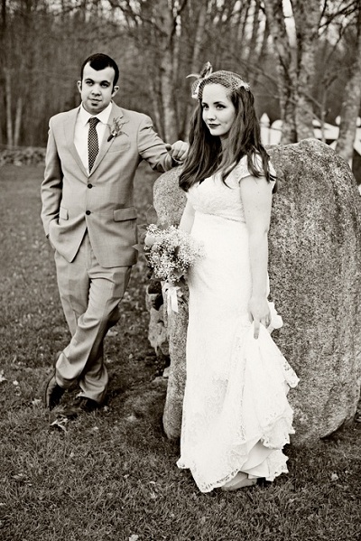 black and white bride and groom portrait